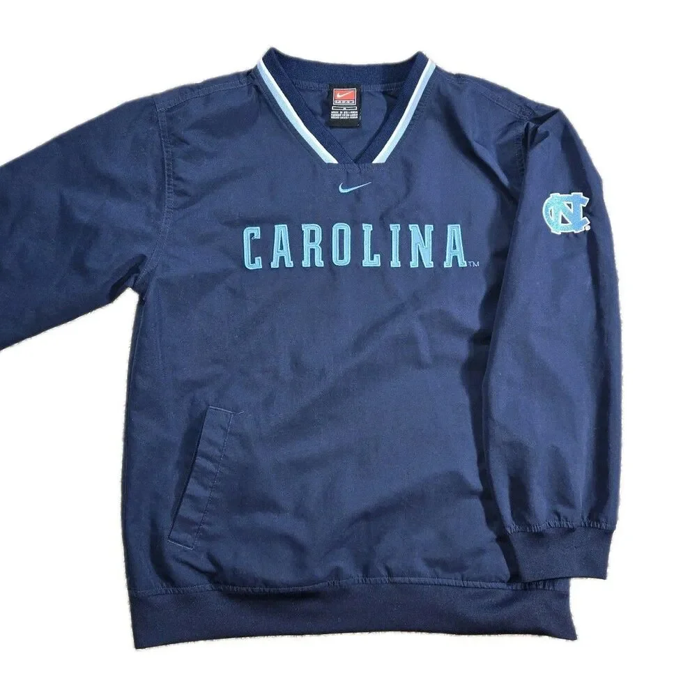 Nike UNC Tar Heels Pullover Jacket Boys Medium Navy Blue V Neck Windbreaker